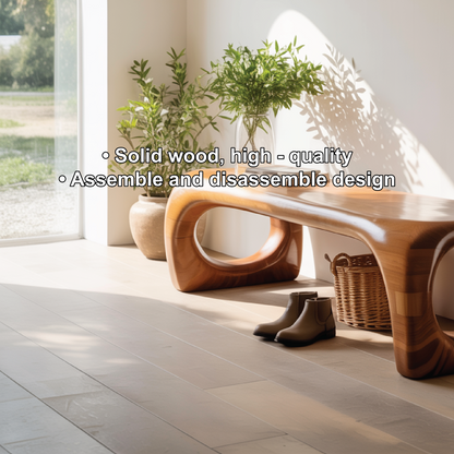 Handcrafted Solid Wood Entryway Bench with Modern Sculpted Organic Frame and Polished Finish Lynnsnail