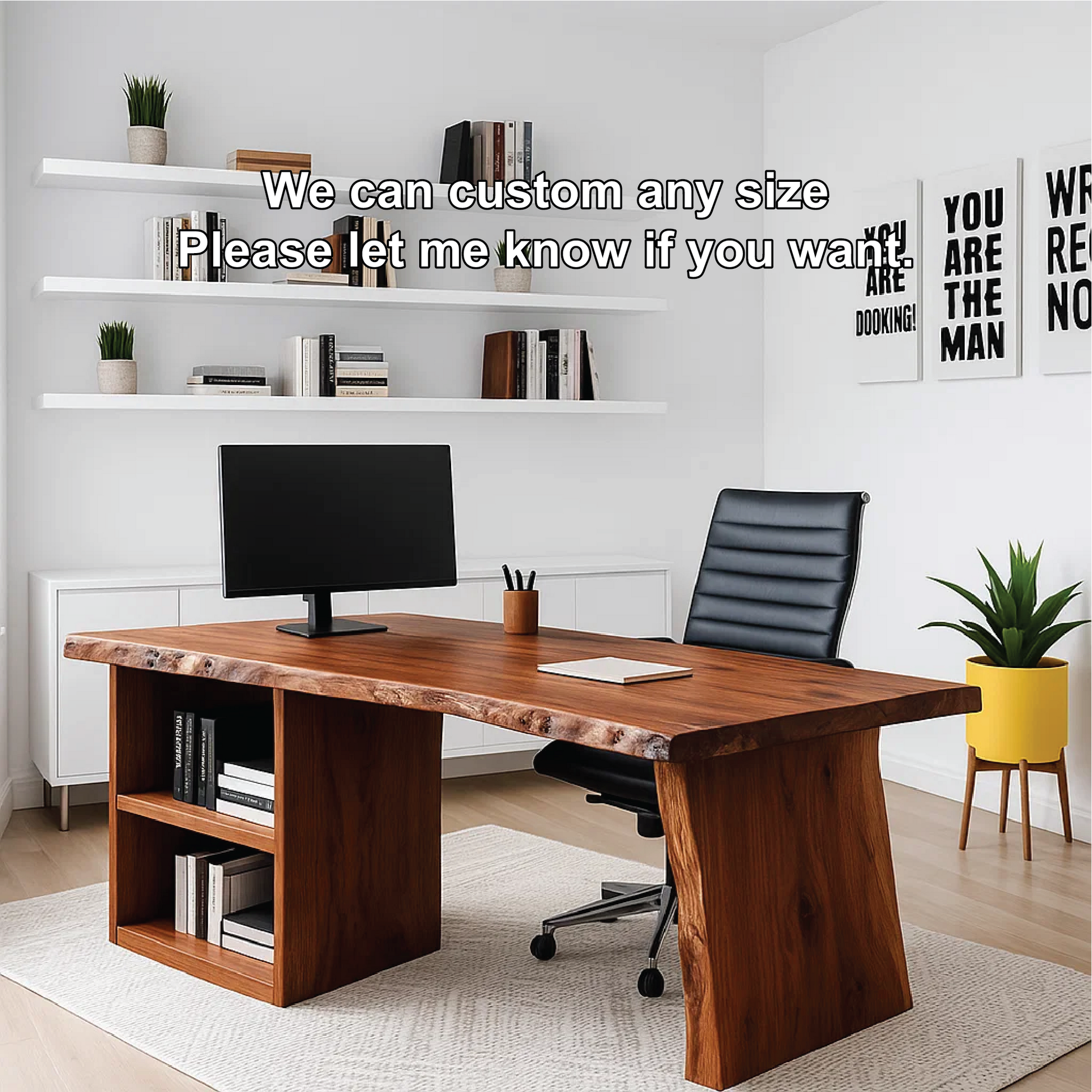 Handcrafted Solid Wood Work Desk – Live Edge Executive Office Table with Modern Minimal Design Lynnsnail