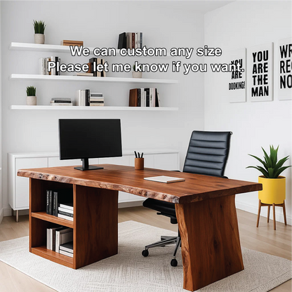 Handcrafted Solid Wood Work Desk – Live Edge Executive Office Table with Modern Minimal Design Lynnsnail