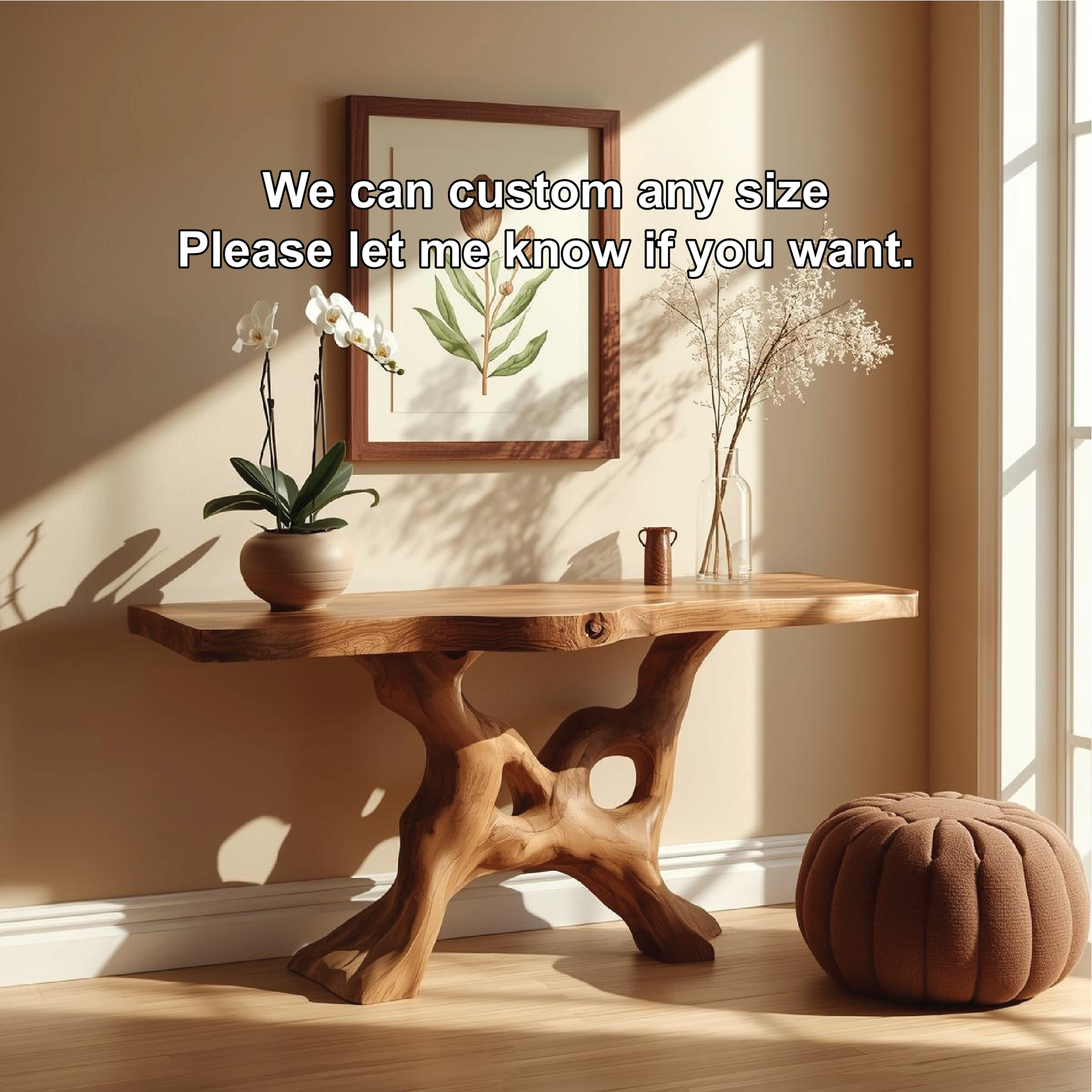 Handcrafted Solid Wood Console Table with Organic Root-Inspired Base and Natural Live Edge Lynnsnail