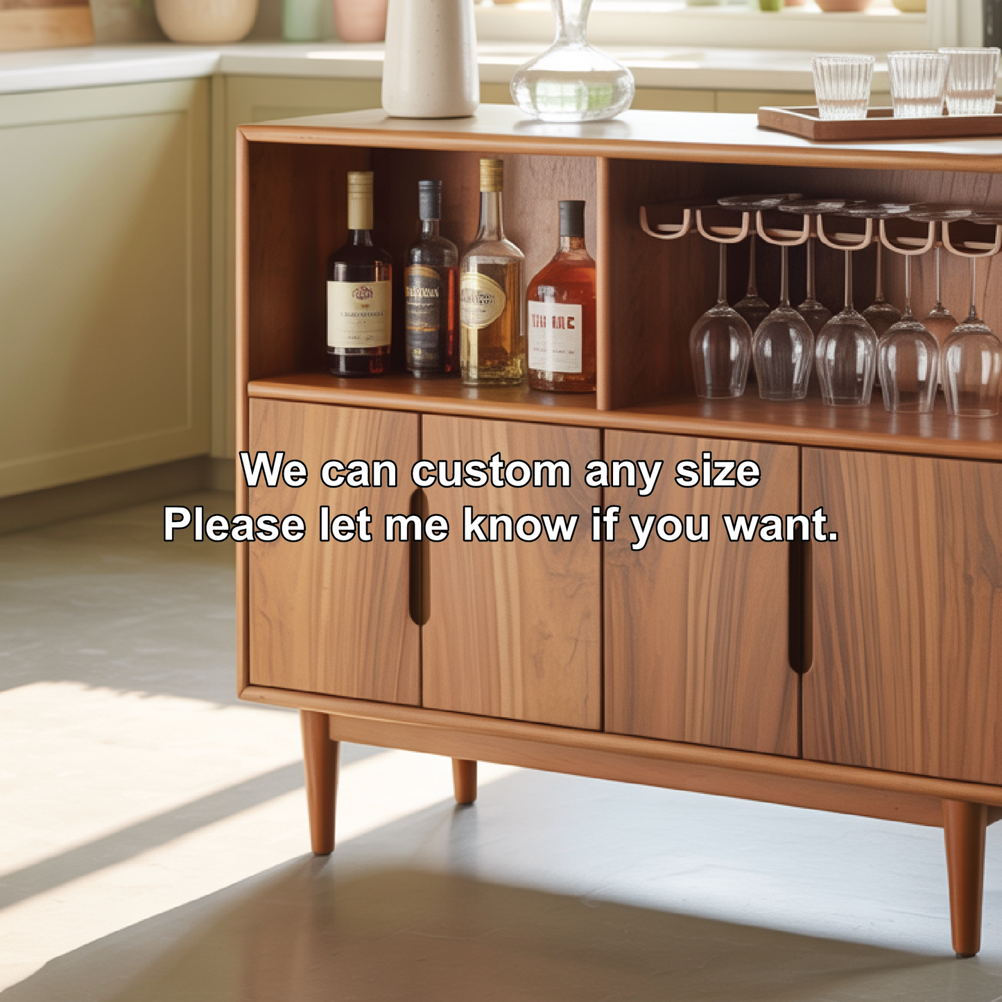 Handcrafted Solid Wood Dining Cabinet with Wine Storage and Hanging Glass Rack Lynnsnail