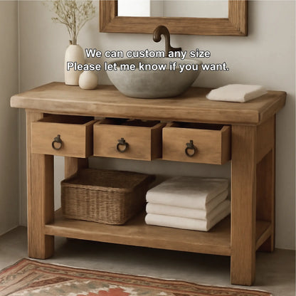 Handcrafted Solid Wood Bathroom Vanity with Rustic Drawers and Open Shelf for Natural Interiors Lynnsnail