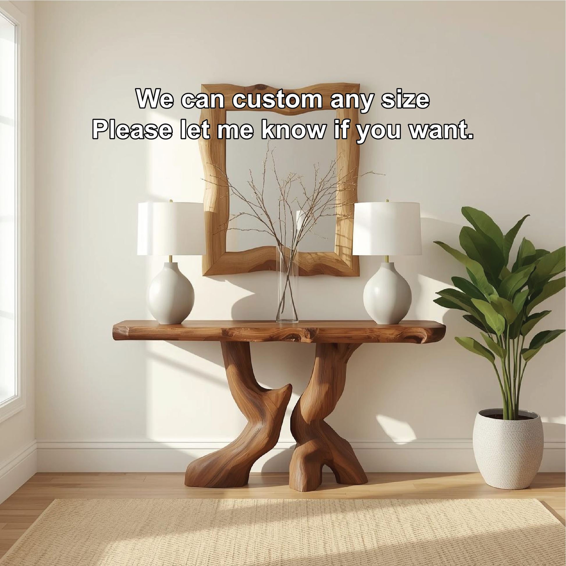 Handcrafted Solid Wood Console Table with Artistic Curved Base and Natural Live Edge Design Lynnsnail