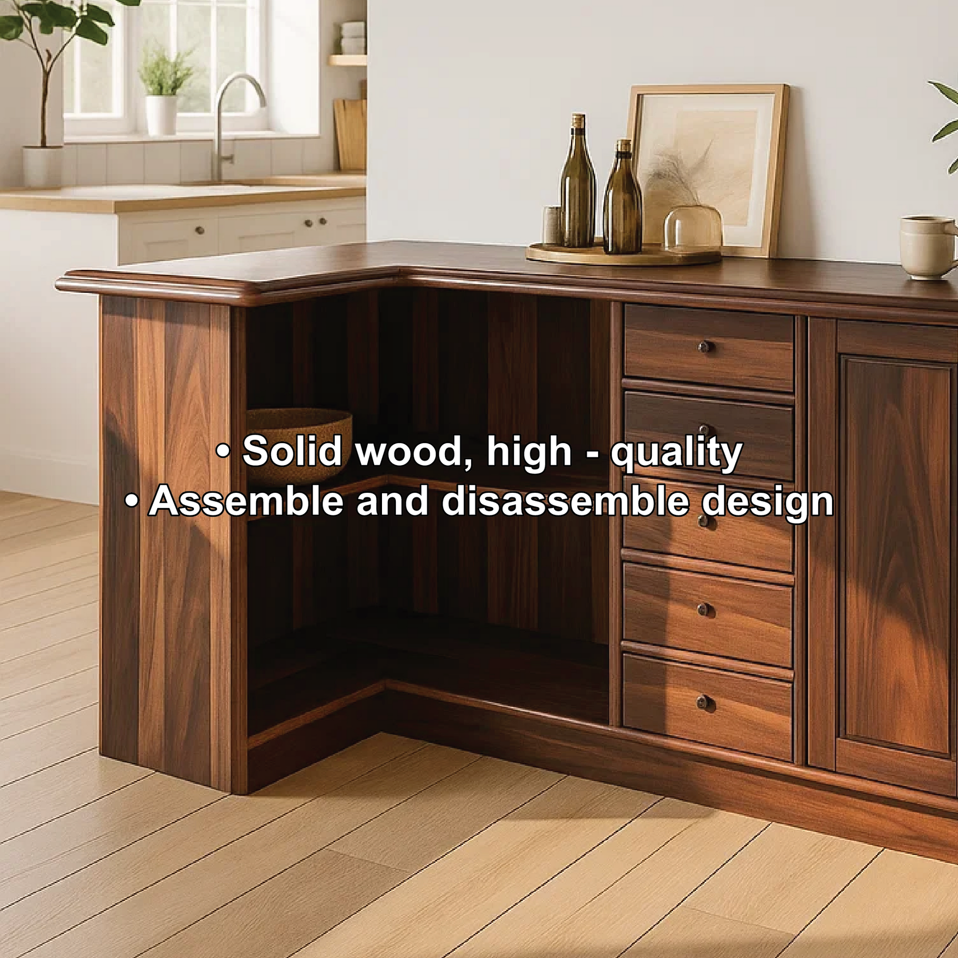 Solid Wood Wine Storage Cabinet with Shelves and Drawers – Premium Corner Bar Furniture Lynnsnail