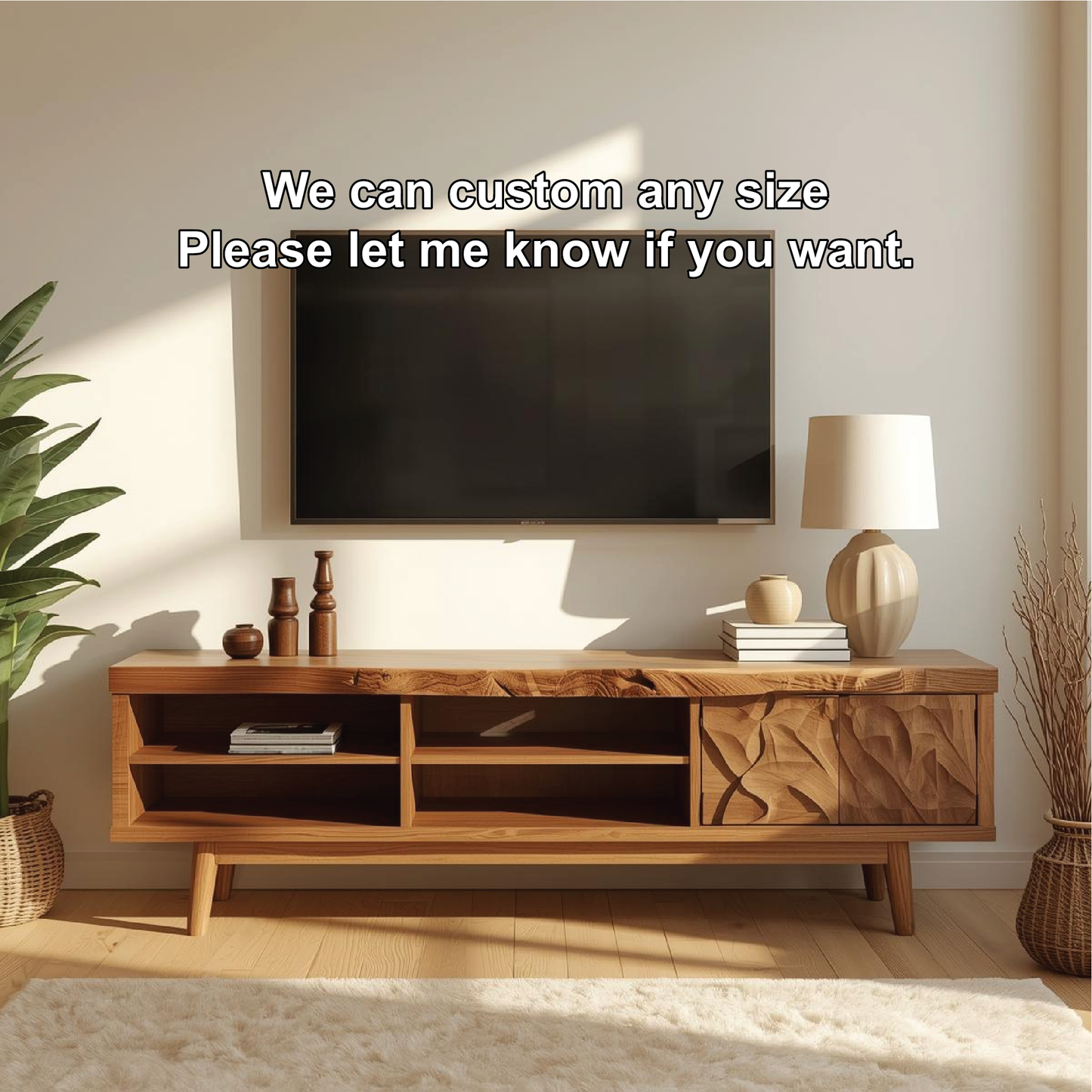 Handcrafted Solid Wood TV Stand with Artistic Carved Doors and Open Shelving for Modern Homes Lynnsnail