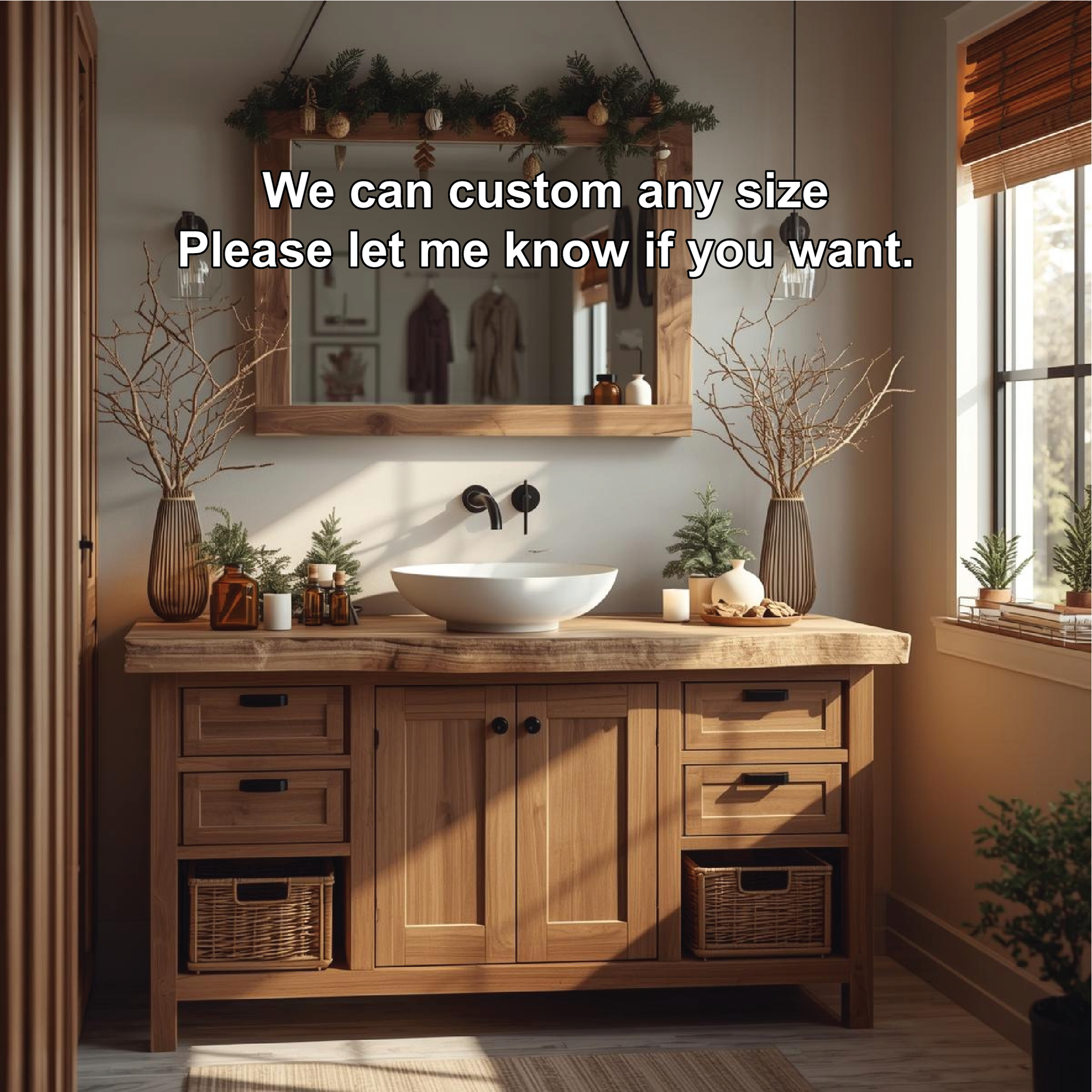 Handcrafted Solid Wood Bathroom Vanity with Live Edge Top and Rustic Storage Design Lynnsnail