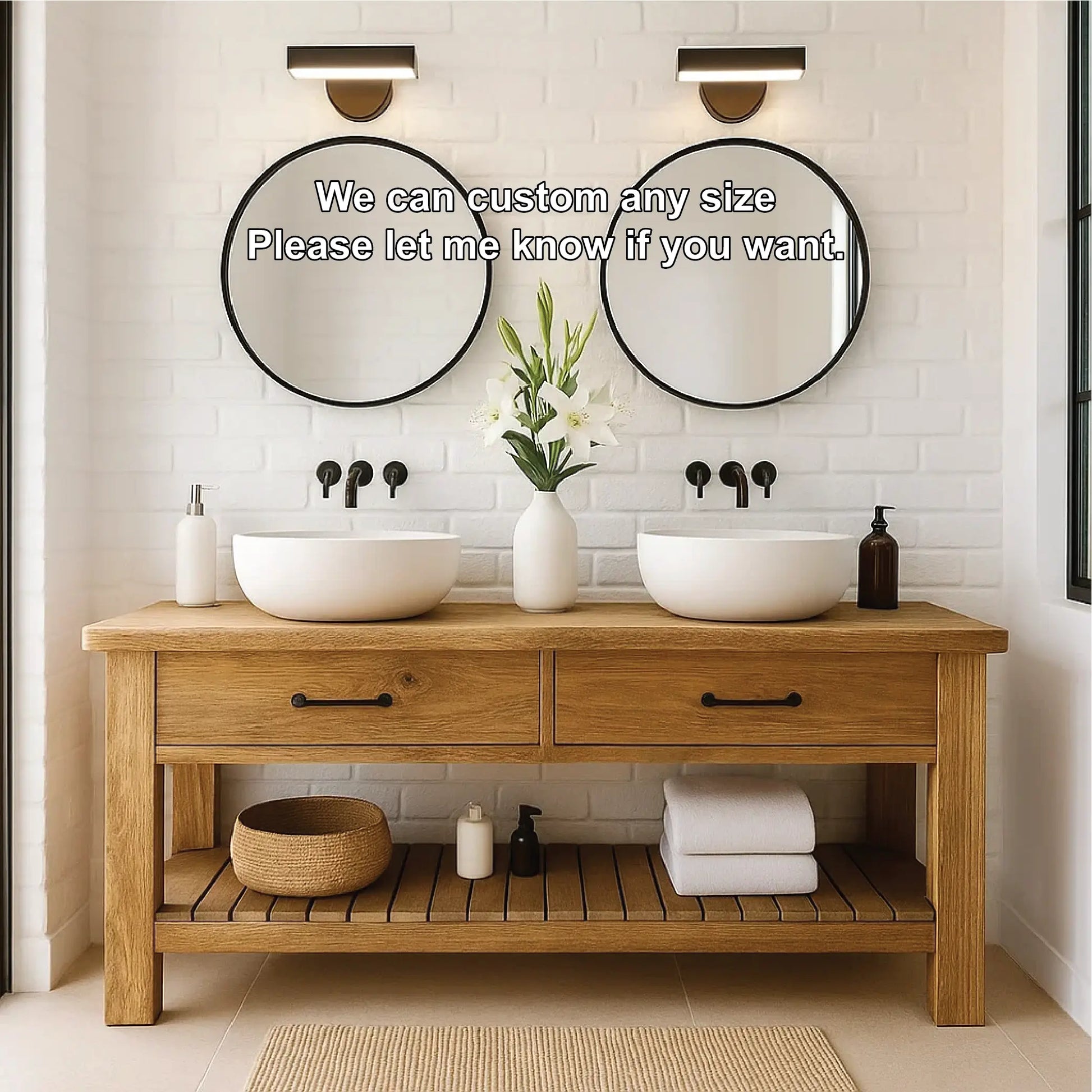 Handcrafted Double Solid Wood Bathroom Vanity with Drawers and Slatted Shelf for Modern Homes Lynnsnail