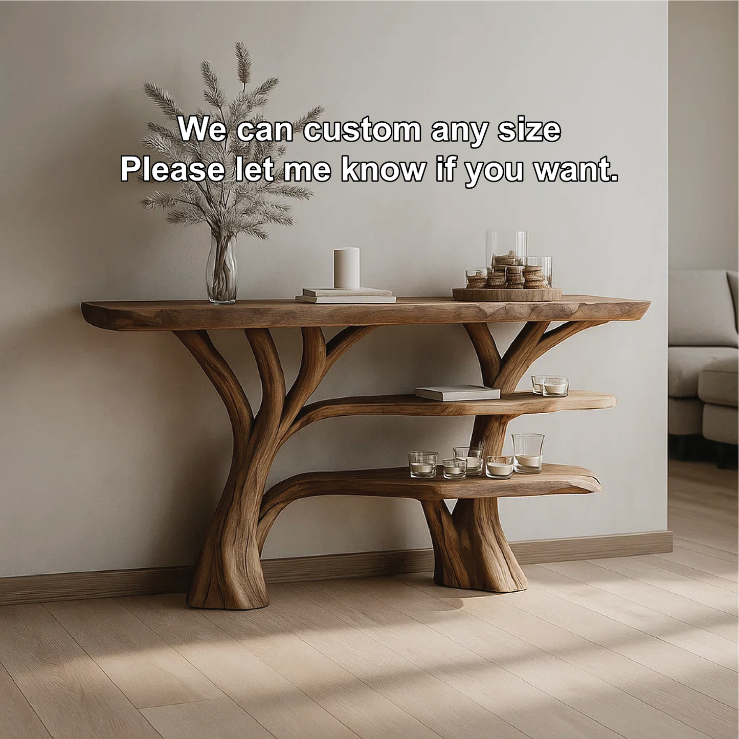 Handcrafted Solid Wood Tree Console Table with Multi-Tier Organic Design for Modern Interiors Lynnsnail