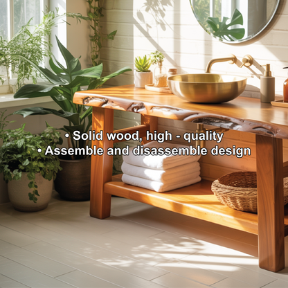 Solid Wood Live Edge Bathroom Vanity – Handcrafted Natural Timber Sink Console Lynnsnail