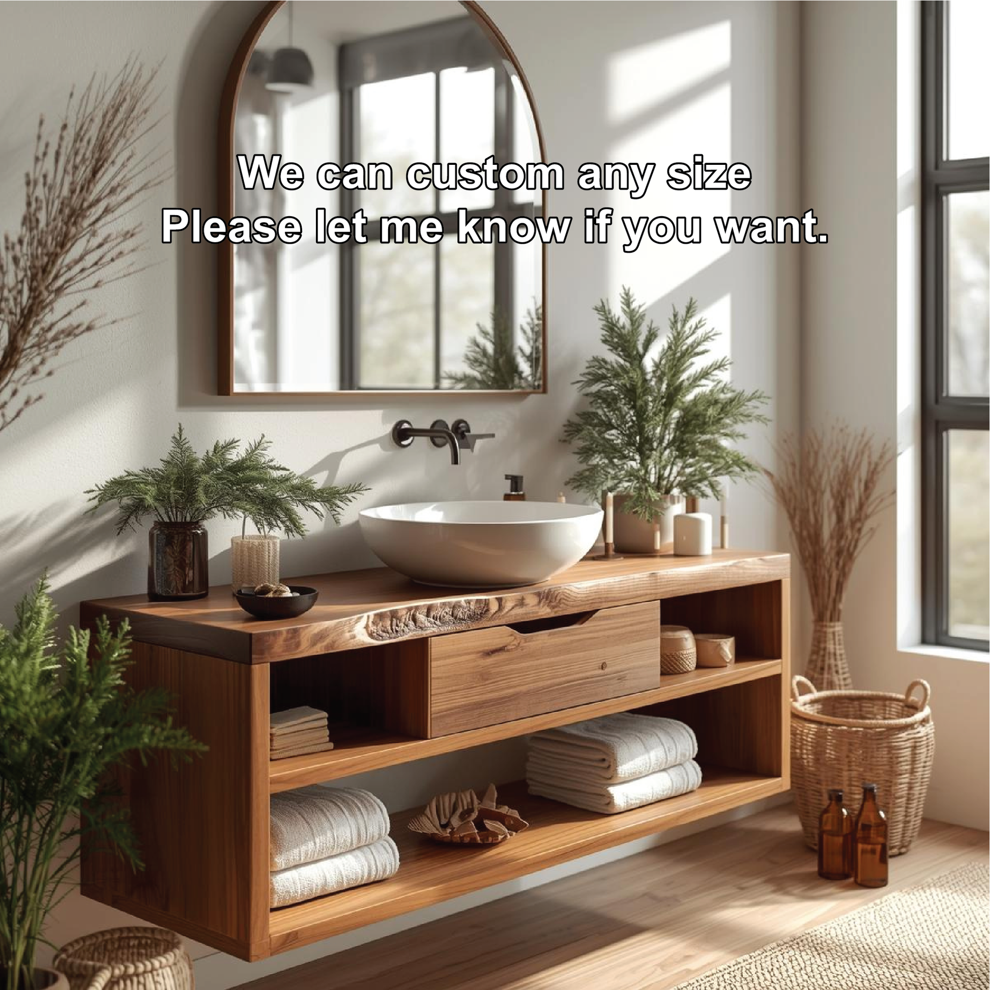 Handcrafted Solid Wood Floating Bathroom Vanity with Open Shelf Storage and Natural Live Edge Lynnsnail