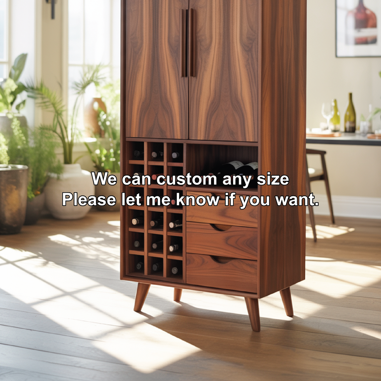 Handcrafted Solid Wood Dining Cabinet with Wine Storage Grid, Drawers and Tall Double Doors Lynnsnail