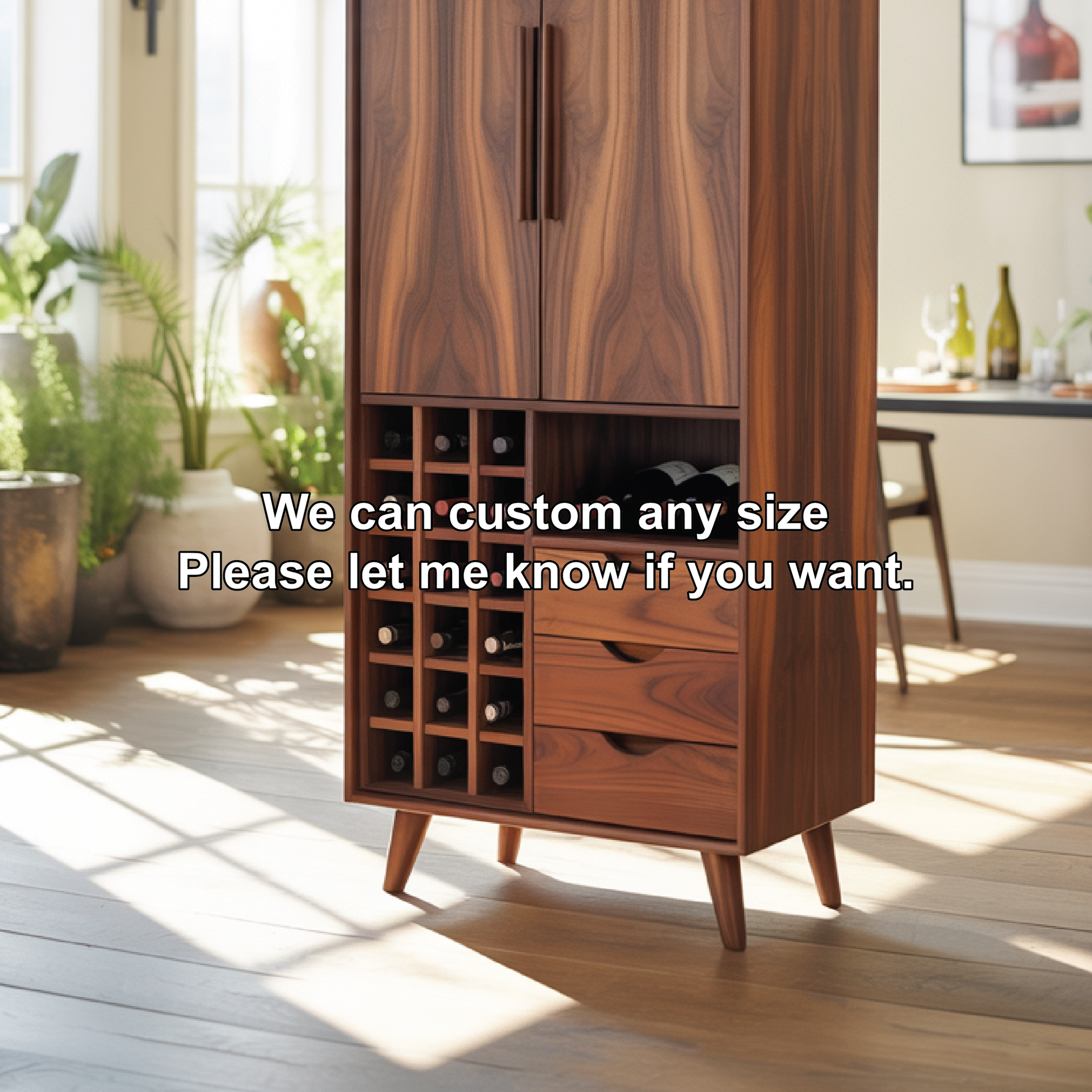 Handcrafted Solid Wood Dining Cabinet with Wine Storage Grid, Drawers and Tall Double Doors Lynnsnail
