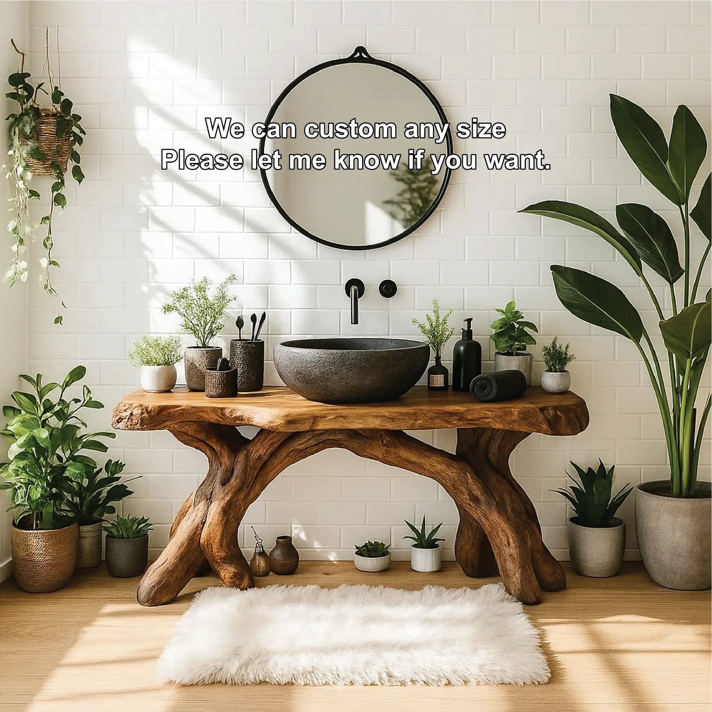 Handcrafted Solid Wood Bathroom Vanity with Organic Root Base and Natural Rustic Design Lynnsnail