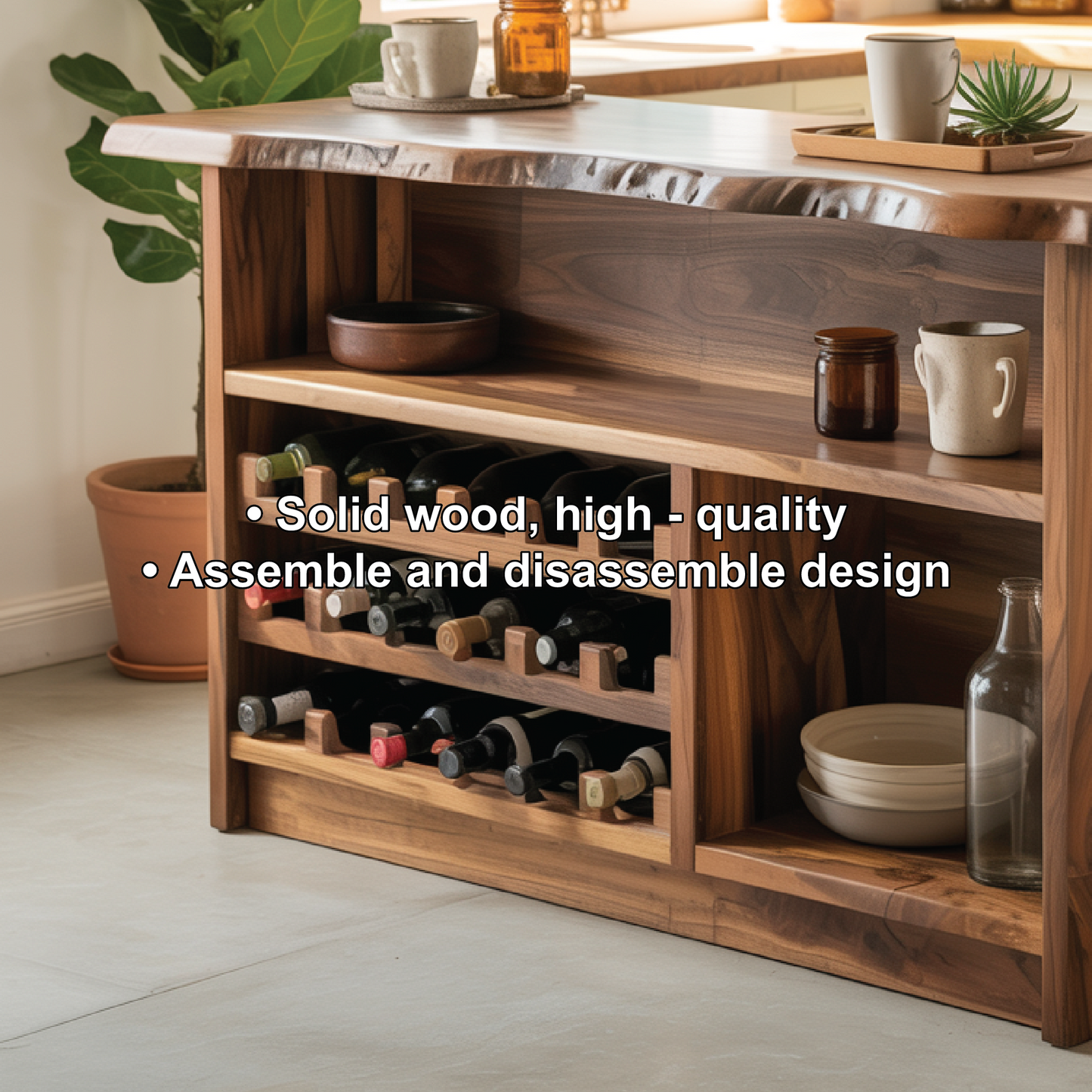 Handcrafted Solid Wood Wine Cabinet with Live Edge Design for Dining Room Storage and Display Lynnsnail