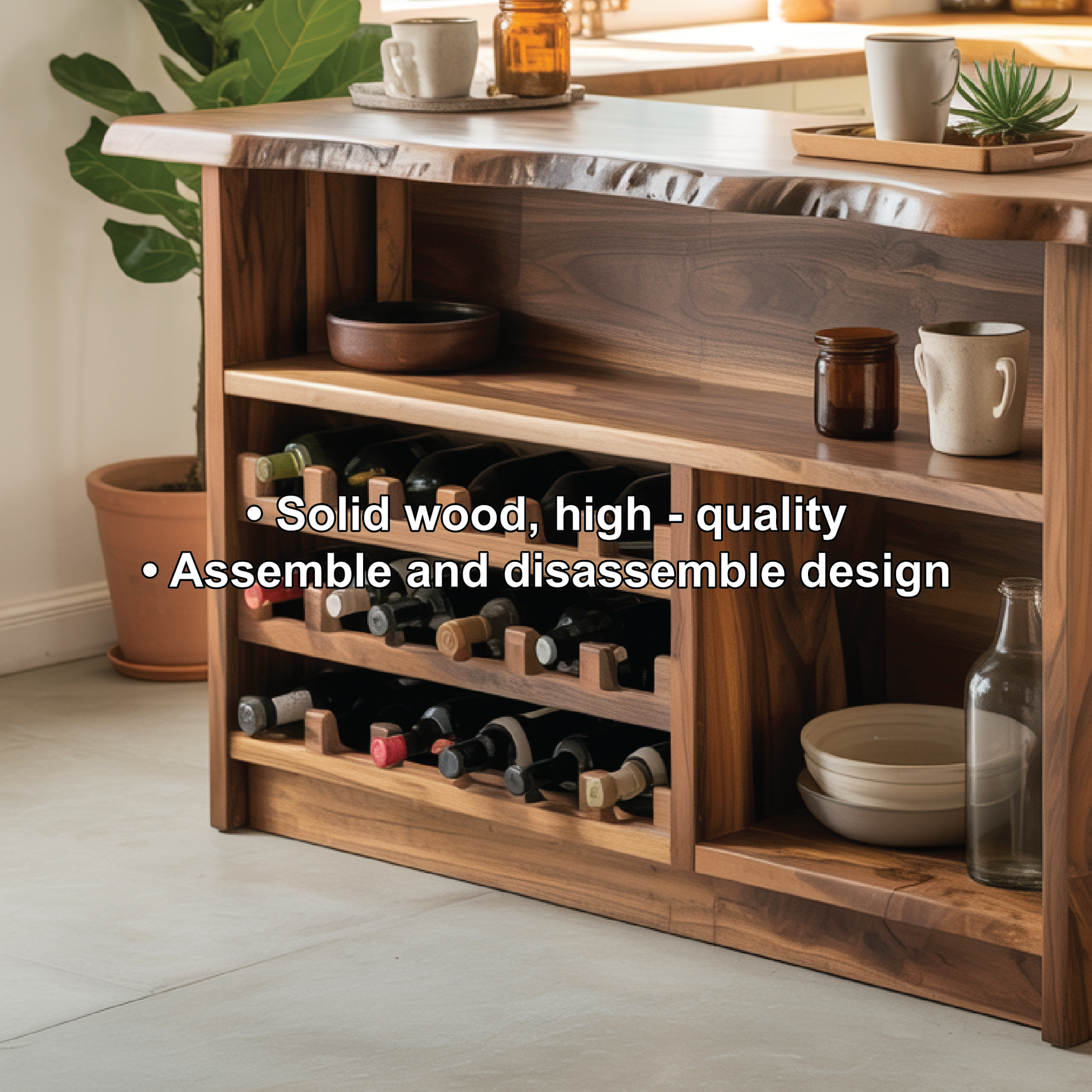 Handcrafted Solid Wood Wine Cabinet with Live Edge Design for Dining Room Storage and Display Lynnsnail