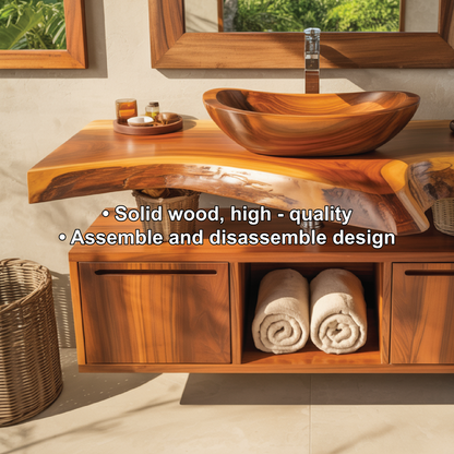 Handcrafted Solid Wood Floating Vanity with Live Edge Design for Luxurious Bathroom Spaces Lynnsnail