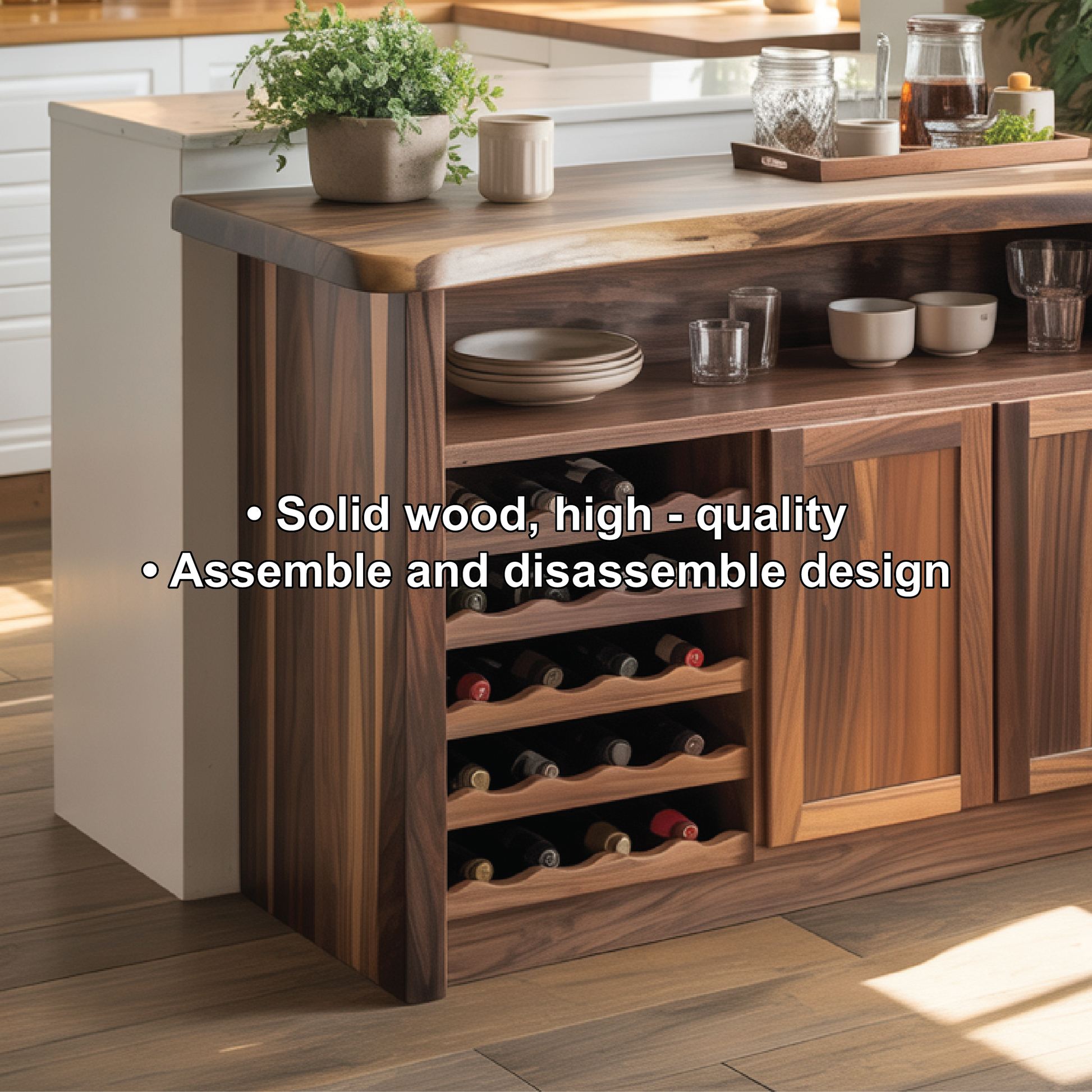 Handcrafted Solid Wood Wine Cabinet for Dining Room | Elegant Natural Storage & Display Lynnsnail