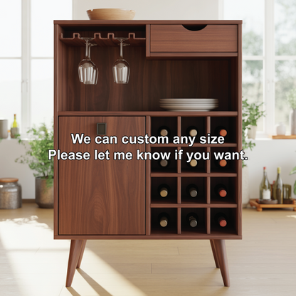 Handcrafted Solid Wood Dining Cabinet with Wine Rack, Glass Holder, Drawer and Storage Door Lynnsnail