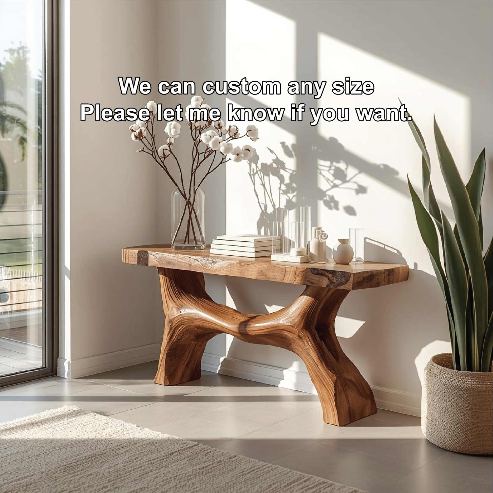 Handcrafted Solid Wood Console Table with Sculptural Base and Natural Live Edge Design Lynnsnail