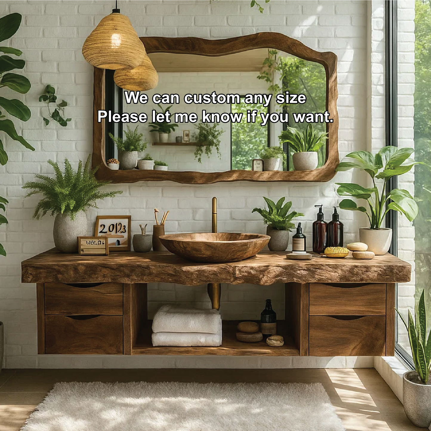 Handcrafted Solid Wood Floating Vanity – Live Edge Bathroom Counter with Drawers With Sink Lynnsnail