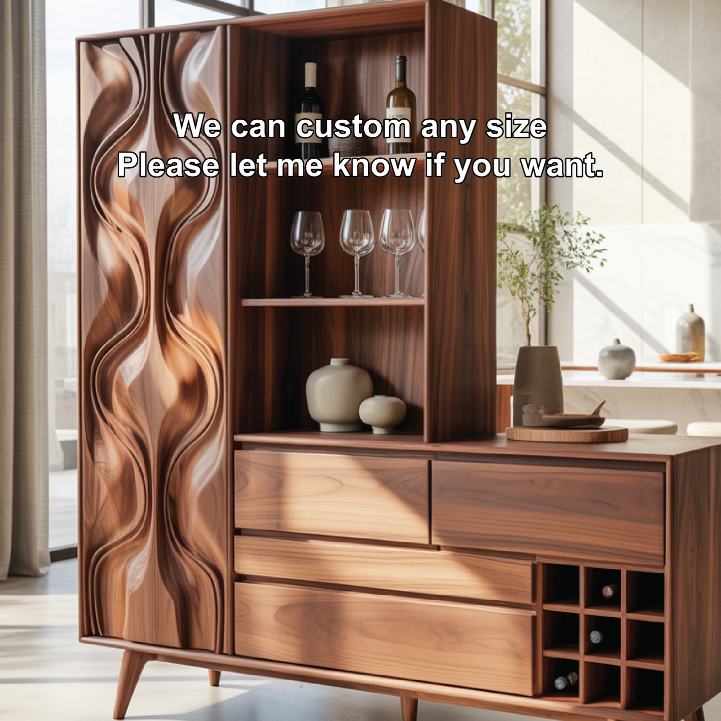 Handcrafted Solid Wood Dining Cabinet with Wine Storage and Open Shelves for Modern Homes Lynnsnail