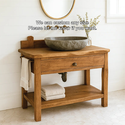 Handcrafted Solid Wood Bathroom Vanity with Drawer and Shelf for Rustic Farmhouse Interior Design Lynnsnail