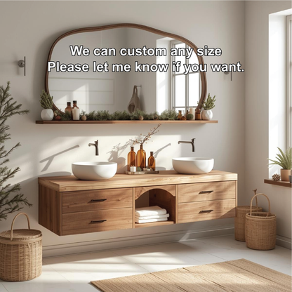 Handcrafted Solid Wood Floating Double Sink Vanity with Drawers and Natural Finish for Bathroom Lynnsnail