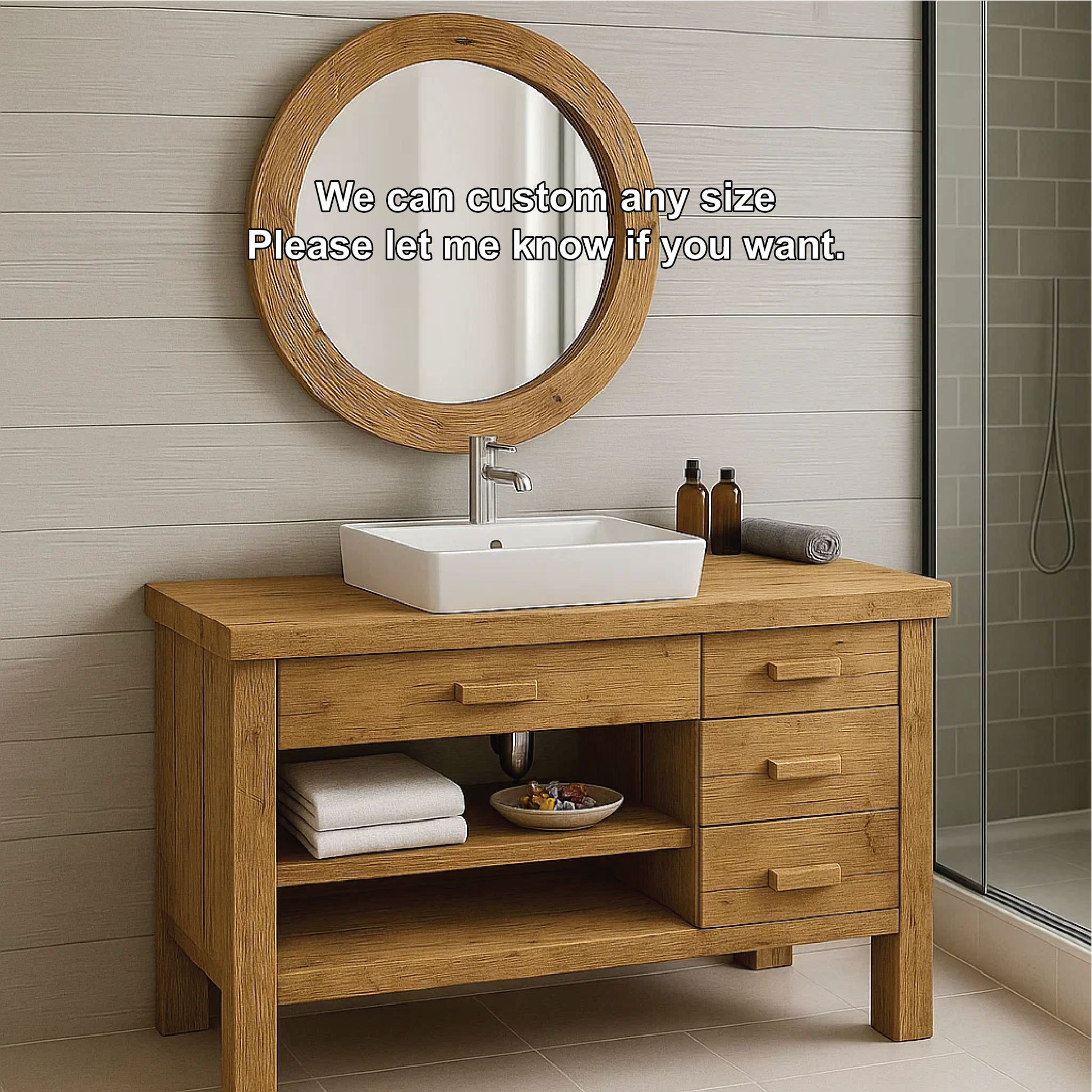 Handcrafted Solid Wood Bathroom Vanity with Drawers and Open Shelf in Natural Minimalist Style Lynnsnail