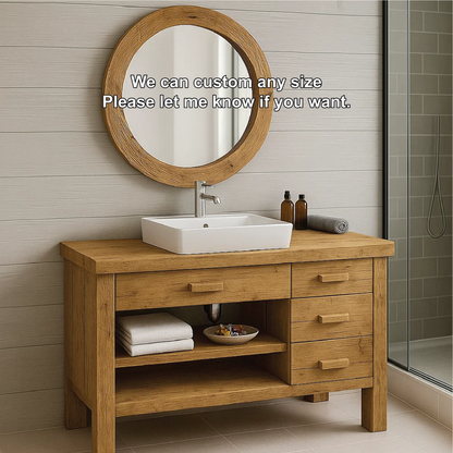 Handcrafted Solid Wood Bathroom Vanity with Drawers and Open Shelf in Natural Minimalist Style Lynnsnail