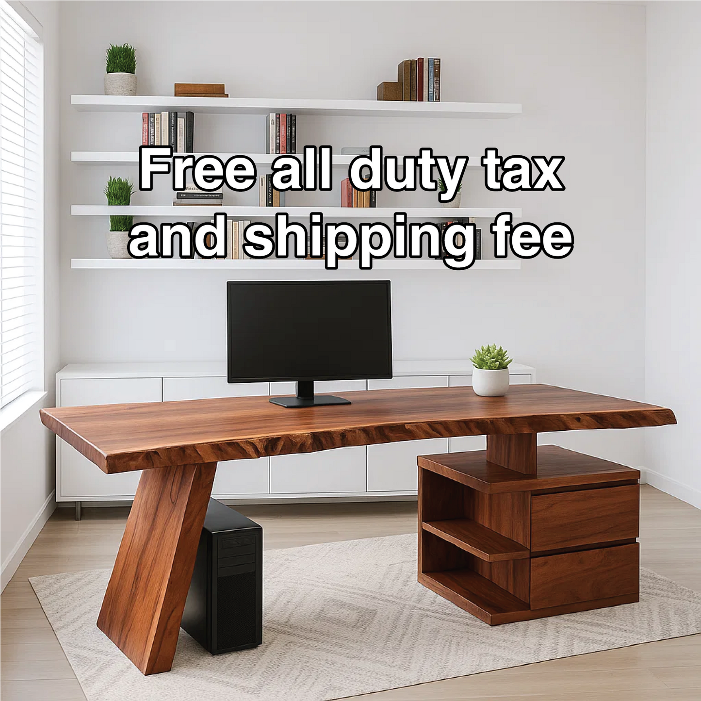 Handcrafted Solid Wood Work Desk – Live Edge Executive Office Table with Modern Asymmetric Base Lynnsnail