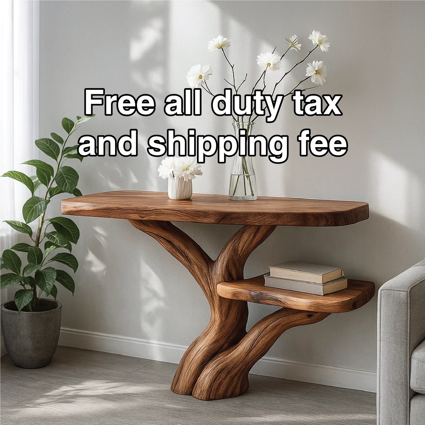 Handcrafted Solid Wood Tree Console Table with Organic Branch Design for Modern Natural Spaces Lynnsnail