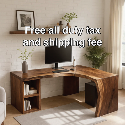 Handcrafted Solid Wood L-Shaped Work Desk – Live Edge Office Table with Modern Organic Design Lynnsnail