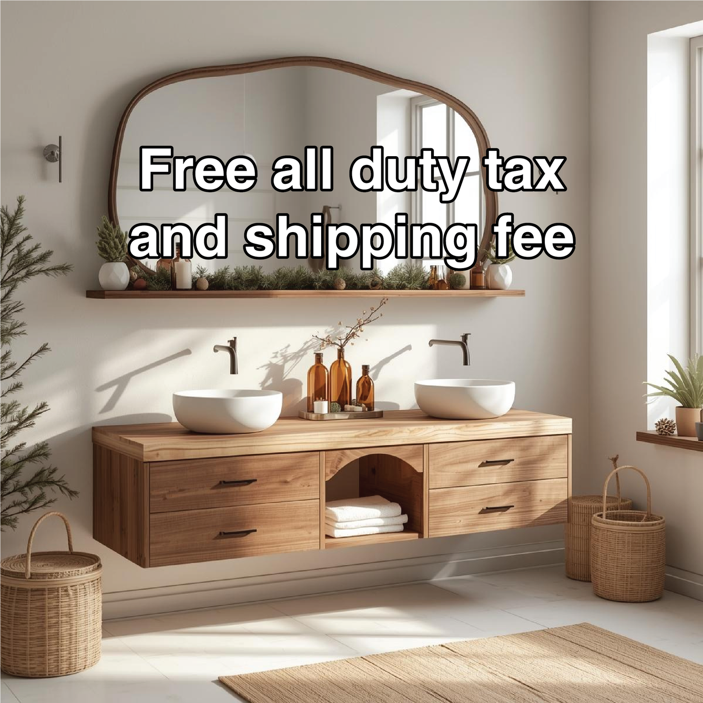 Handcrafted Solid Wood Floating Double Sink Vanity with Drawers and Natural Finish for Bathroom Lynnsnail