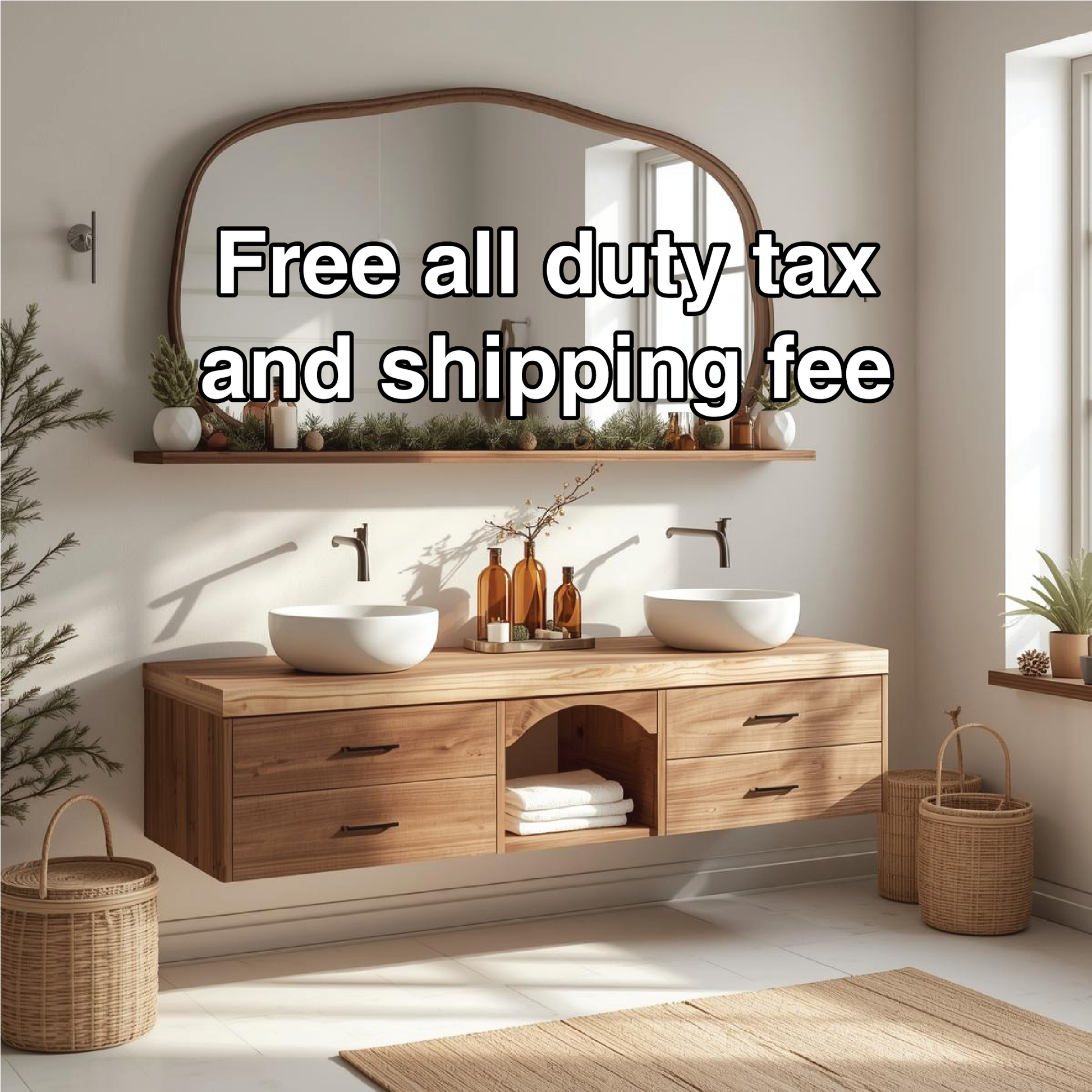 Handcrafted Solid Wood Floating Double Sink Vanity with Drawers and Natural Finish for Bathroom Lynnsnail