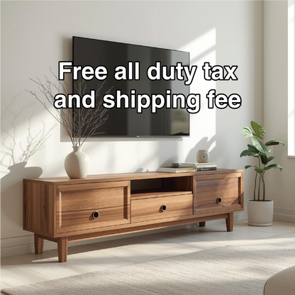 Handcrafted Solid Wood TV Stand with Sliding Doors and Minimalist Design for Modern Interiors