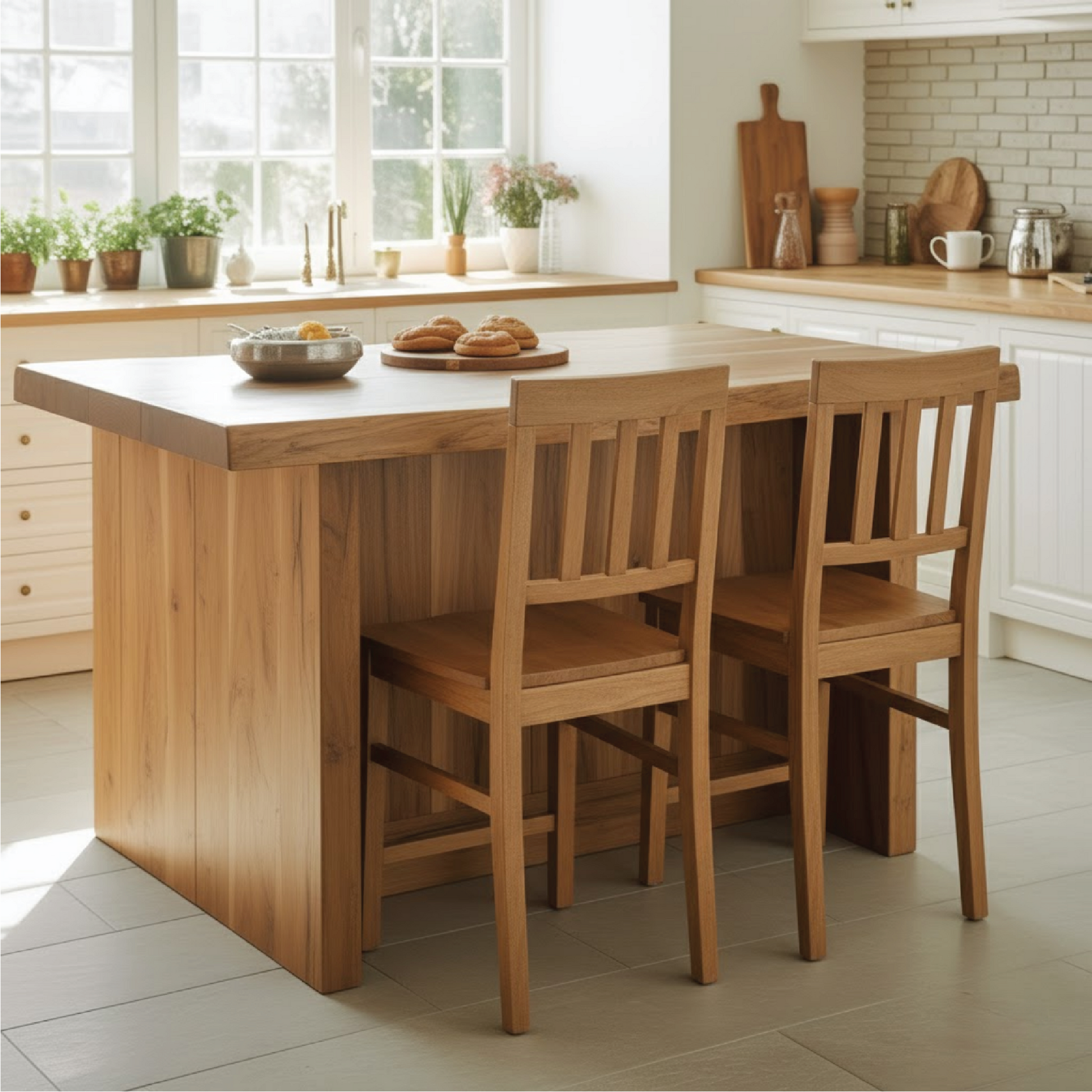Handcrafted Solid Wood Kitchen Island with Live-Edge Top and Open Storage Shelves Lynnsnail