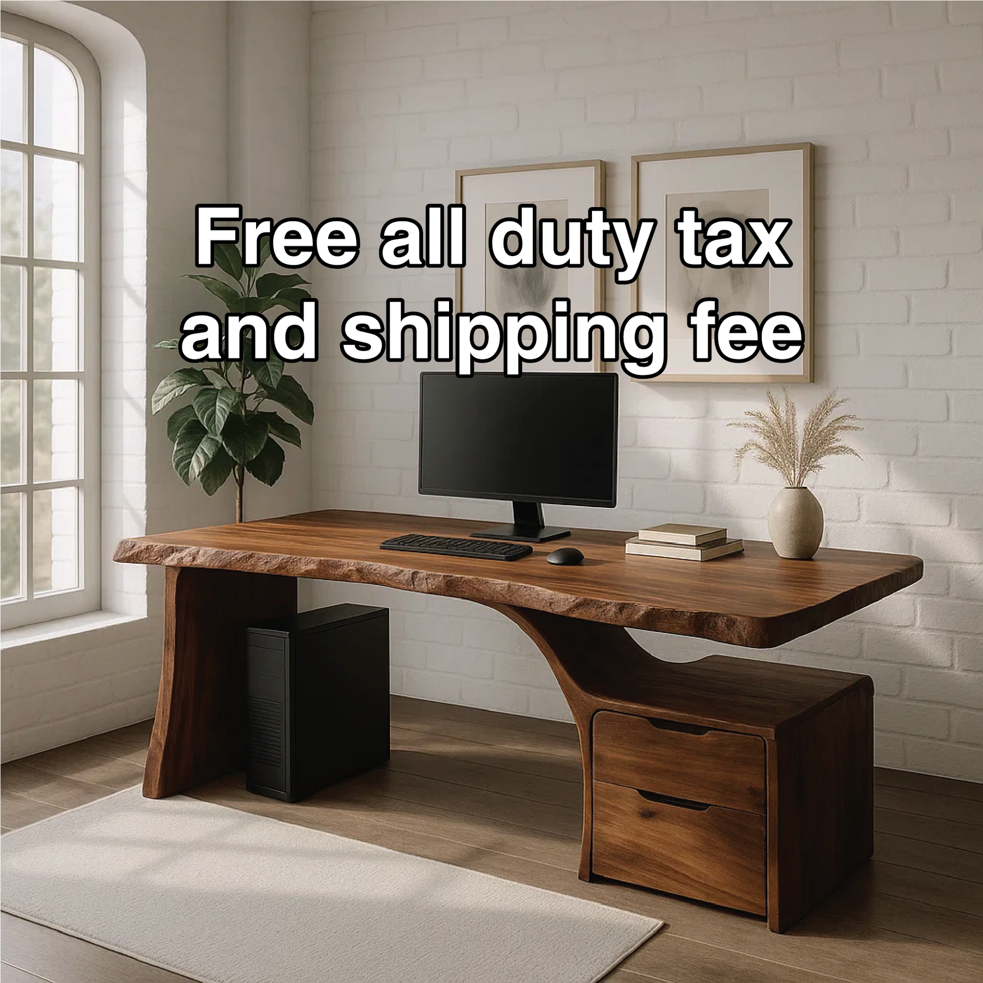 Handcrafted Solid Wood Work Desk – Live Edge Office Table with Organic Curved Base and Drawers Lynnsnail