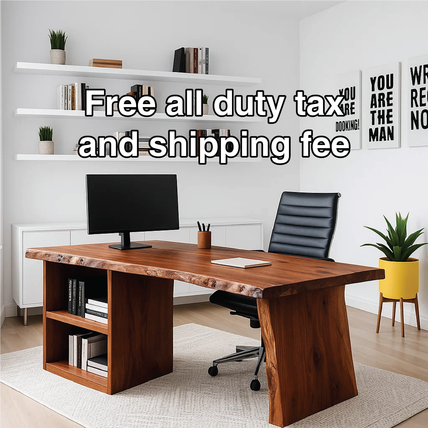 Handcrafted Solid Wood Work Desk – Live Edge Executive Office Table with Modern Minimal Design Lynnsnail