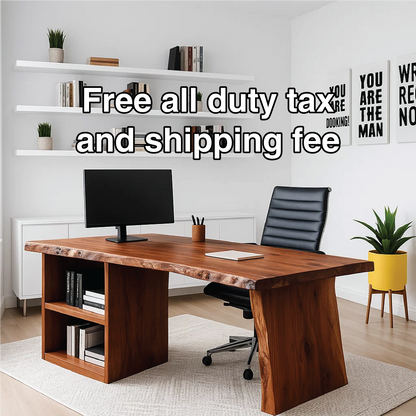Handcrafted Solid Wood Work Desk – Live Edge Executive Office Table with Modern Minimal Design Lynnsnail