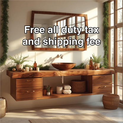 Handcrafted Solid Wood Floating Bathroom Vanity with Drawers and Natural Live Edge Countertop Lynnsnail