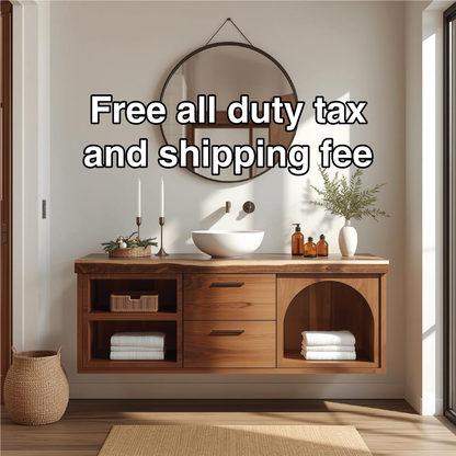 Handcrafted Solid Wood Floating Vanity with Arched Shelves and Contemporary Natural Finish Lynnsnail