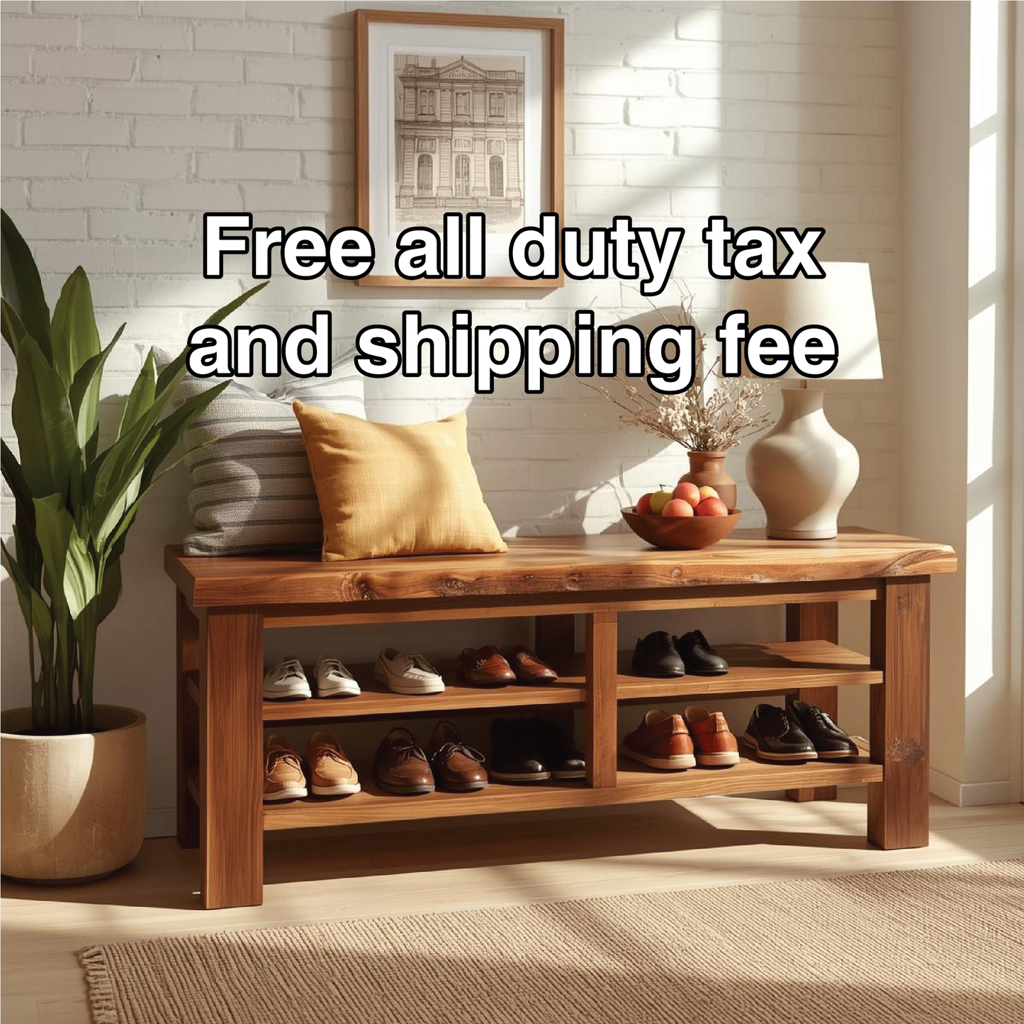 Handcrafted Solid Wood Entryway Bench with Live Edge Top and Multi-Tier Shoe Storage Shelves Lynnsnail