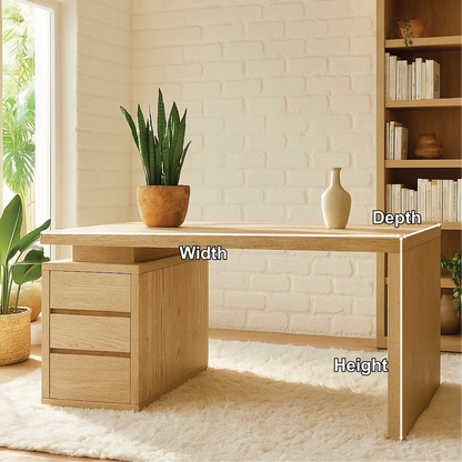 Handcrafted Solid Wood Work Desk – Minimalist Natural Wood Office Table with Three Drawers