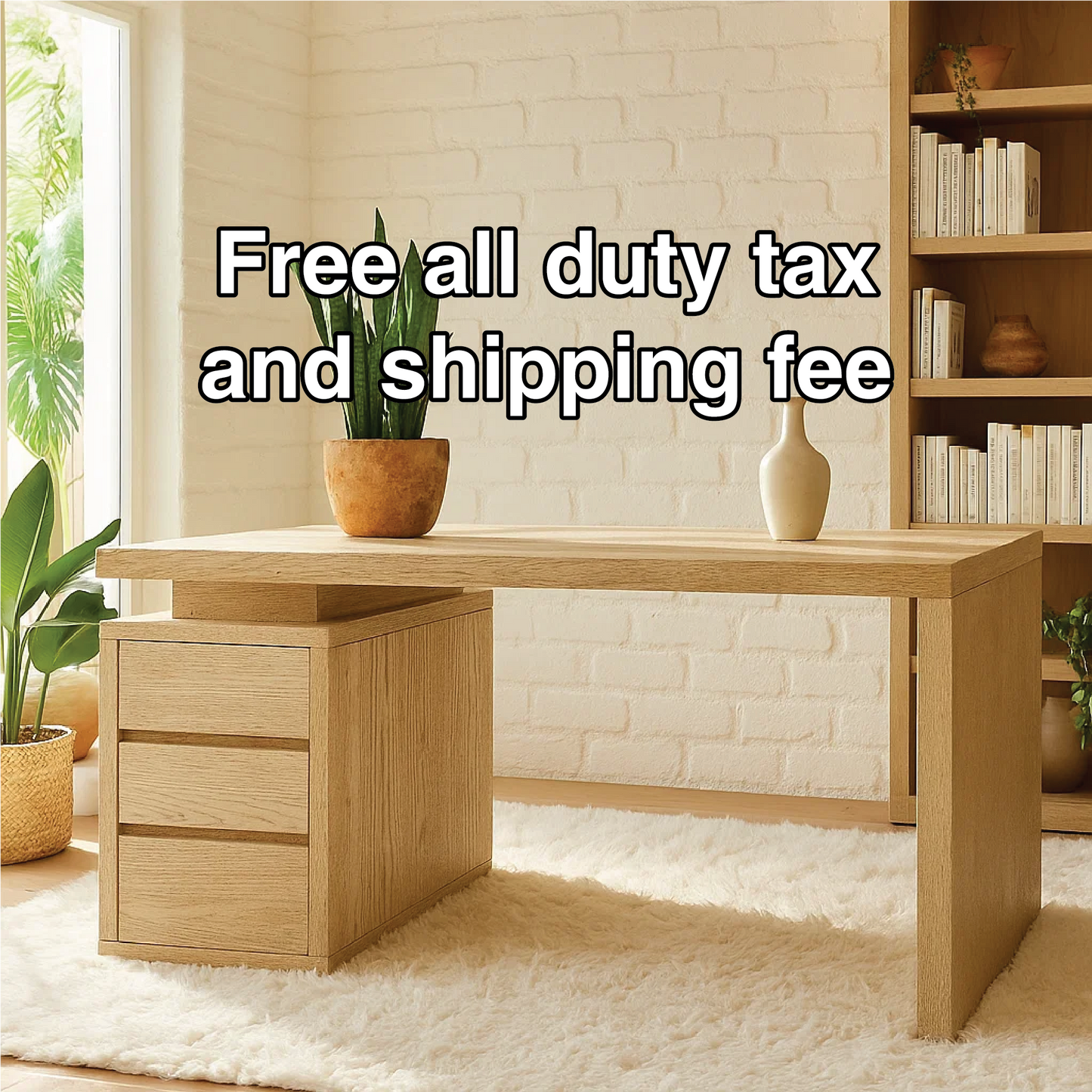 Handcrafted Solid Wood Work Desk – Minimalist Natural Wood Office Table with Three Drawers