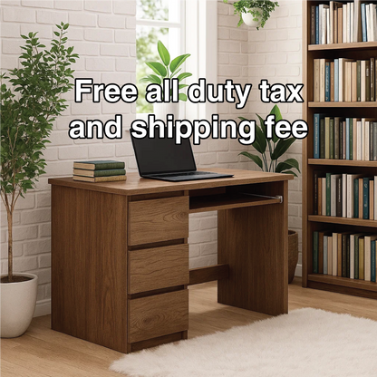 Handcrafted Solid Wood Work Desk – Compact Home Office Table with Drawers and Natural Finish