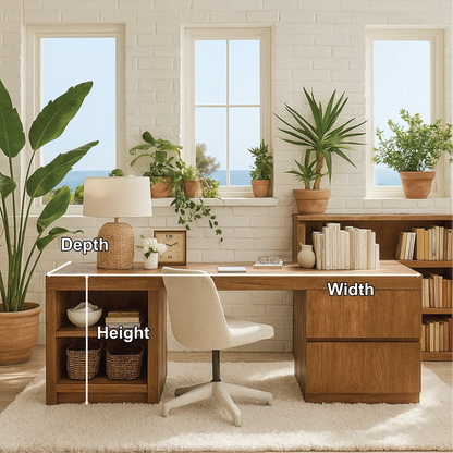 Handcrafted Solid Wood L-Shaped Work Desk – Modern Home Office Table with Storage Shelves