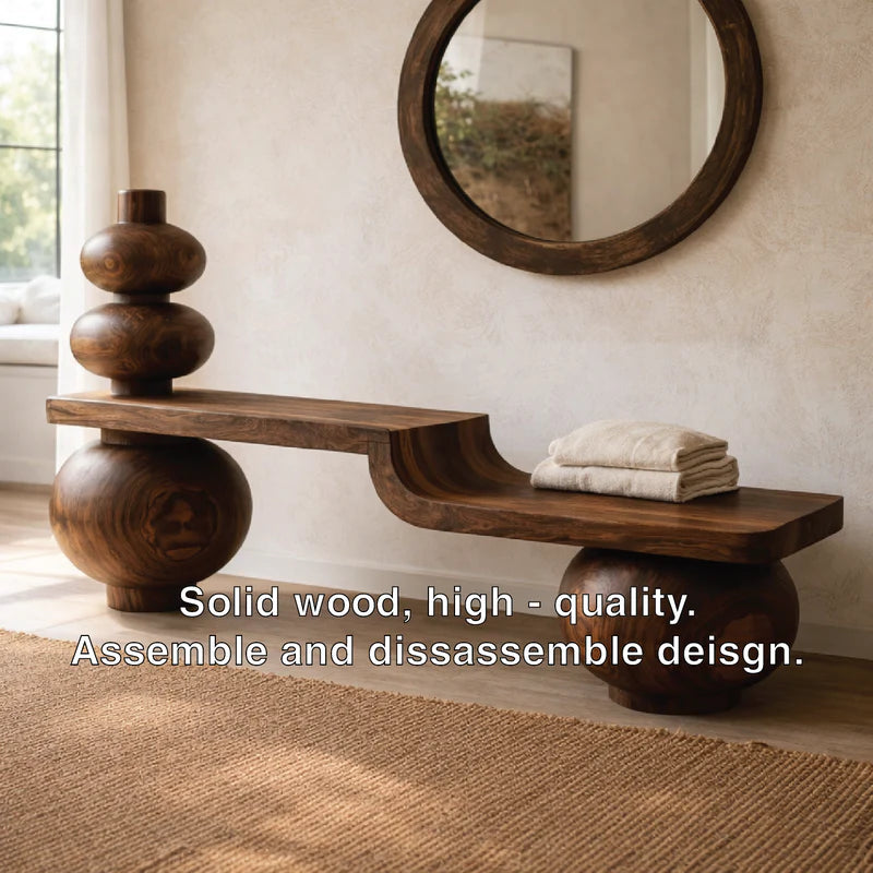 Sculptural Solid Wood Bench, Modern Artistic Entryway Statement Seating