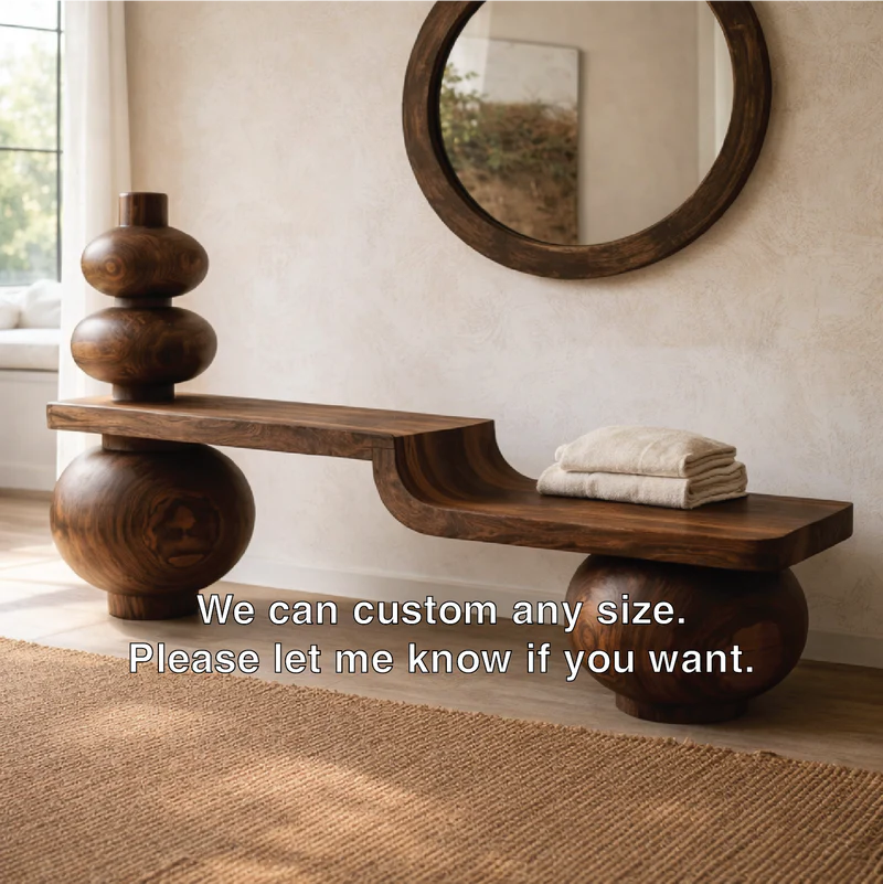 Sculptural Solid Wood Bench, Modern Artistic Entryway Statement Seating