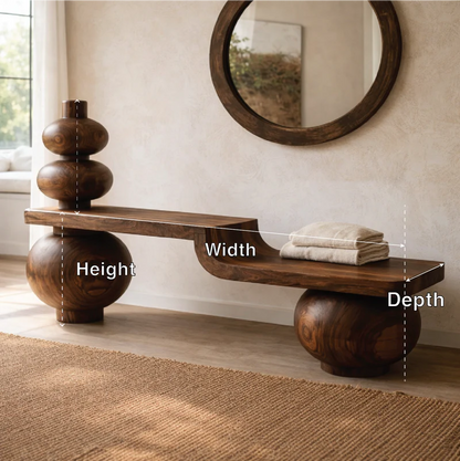Sculptural Solid Wood Bench, Modern Artistic Entryway Statement Seating