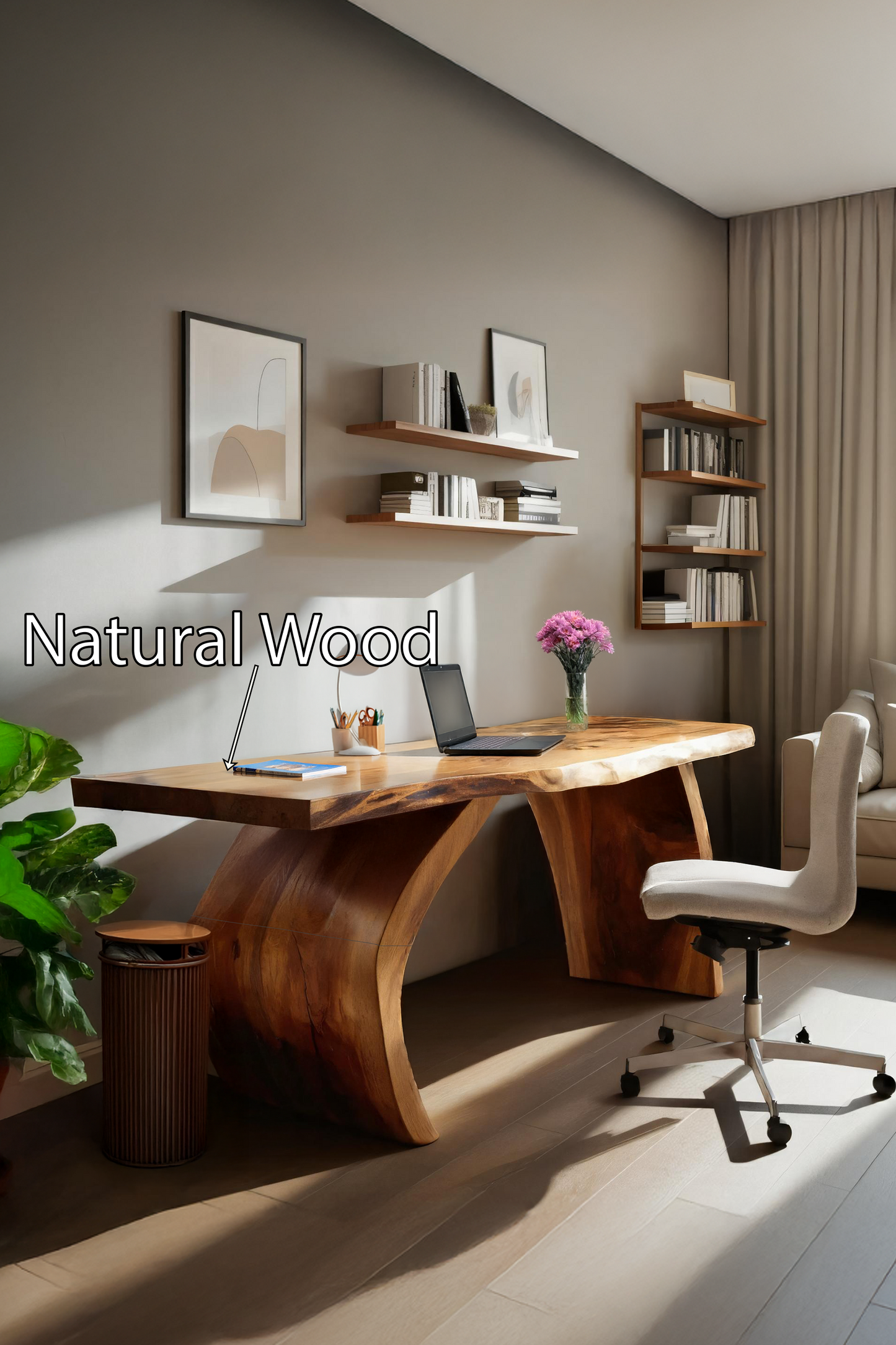 Handcrafted Wooden Live Edge Desk For Professional Office